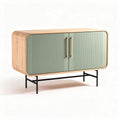 Modern sideboard with green ribbed doors and oak finish 80 x 40 x 60cm