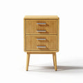 Wooden nightstand with two drawers and ribbed design natural finish 50 x 40 x 60cm
