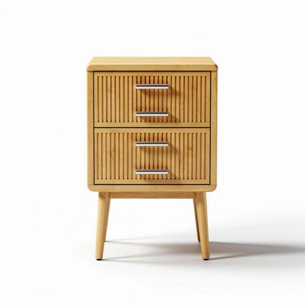 Wooden nightstand with two drawers and ribbed design natural finish 50 x 40 x 60cm