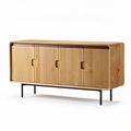 Wooden sideboard cabinet with four doors and metal legs in natural finish