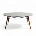 Oval coffee table with wooden legs and gray top 180 x 90 x 75cm