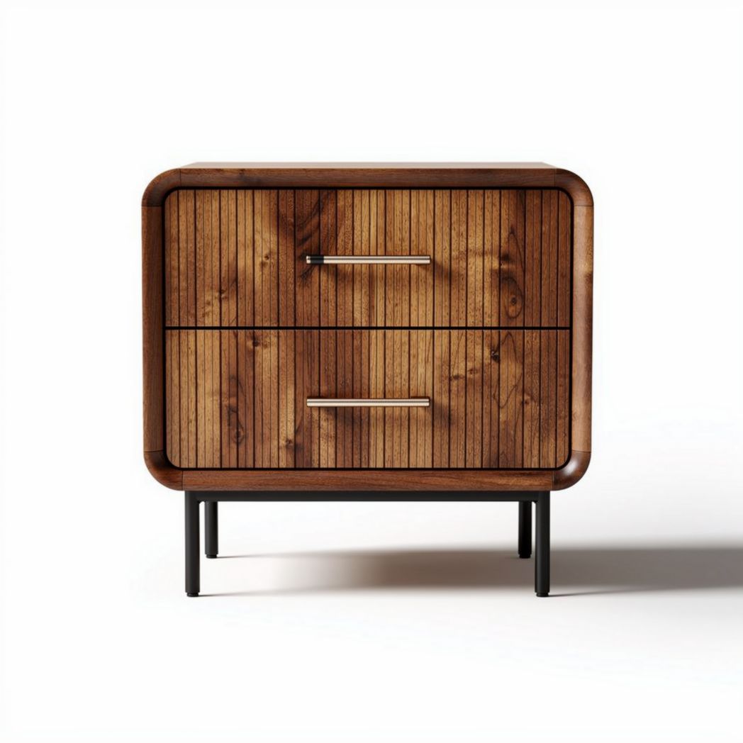 Wooden nightstand with two drawers and metal handles 50 x 40 x 40cm