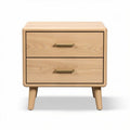 Wooden nightstand with two drawers and gold handles measuring 50 x 40 x 40cm