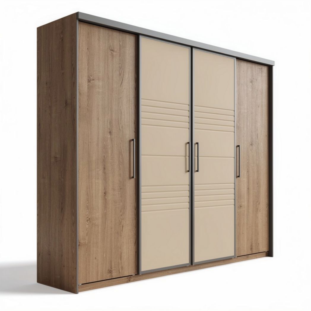 Sliding wardrobe with wood and beige finish dimensions 180 x 200 x 60cm