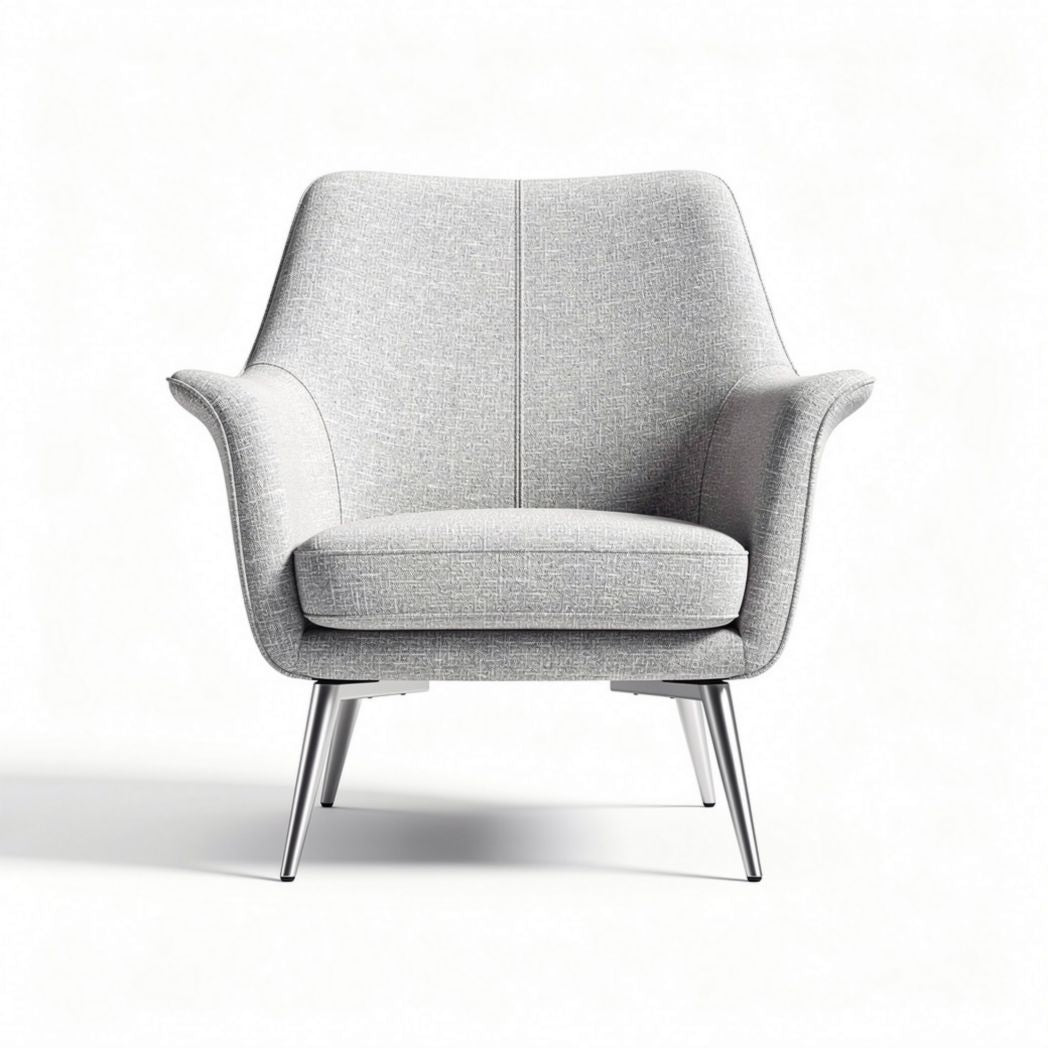 Fabric armchair in light grey with stainless steel legs 80 x 80 x 90cm