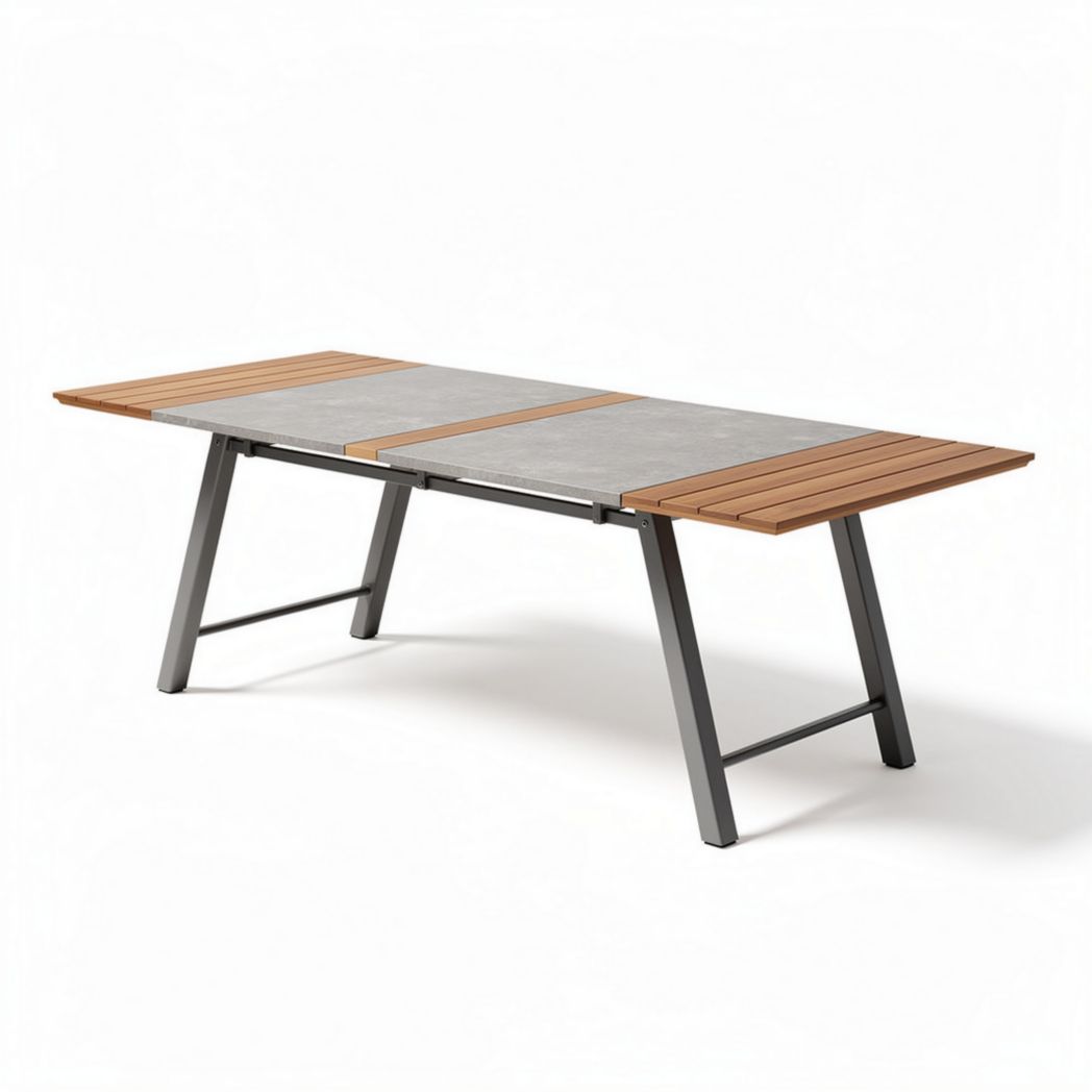 Concrete and wood dining table with metal legs 200 x 100 x 75cm