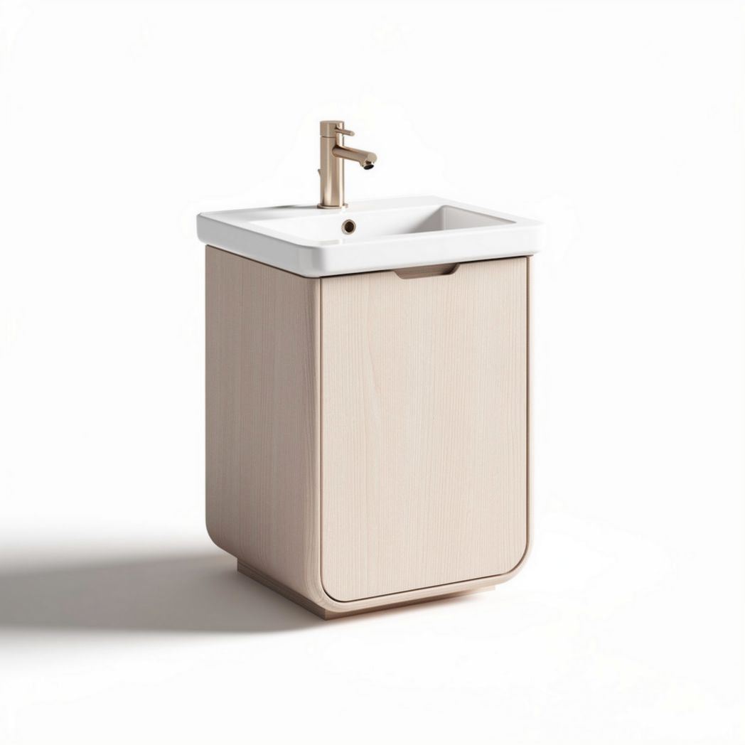 Bathroom vanity with sink and storage cabinet in light wood finish 40 x 30 x 80cm
