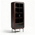 Dark wooden display cabinet with glass doors and adjustable shelves 60 x 30 x 150cm