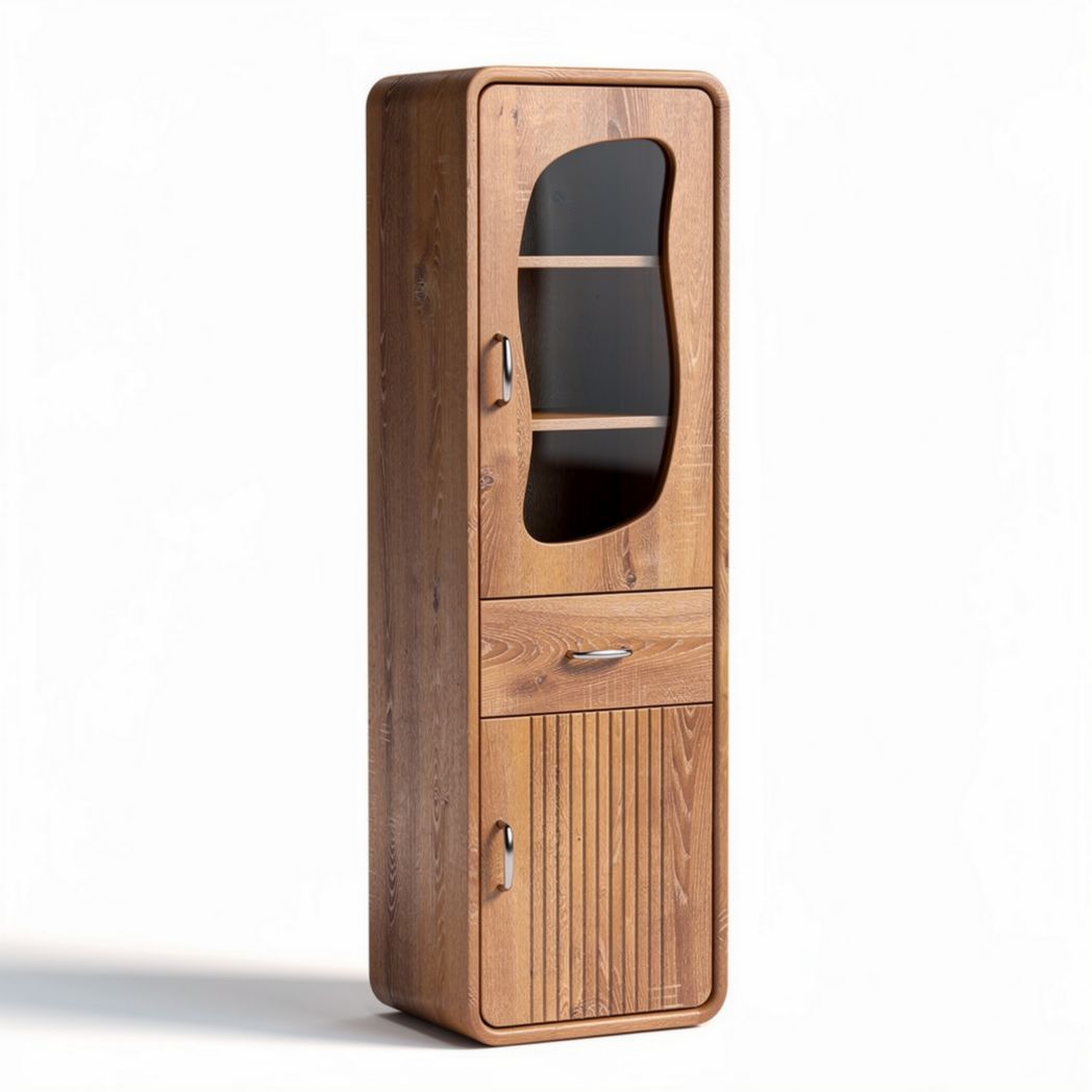 Wooden storage cabinet with glass door and drawer 40 x 40 x 150cm