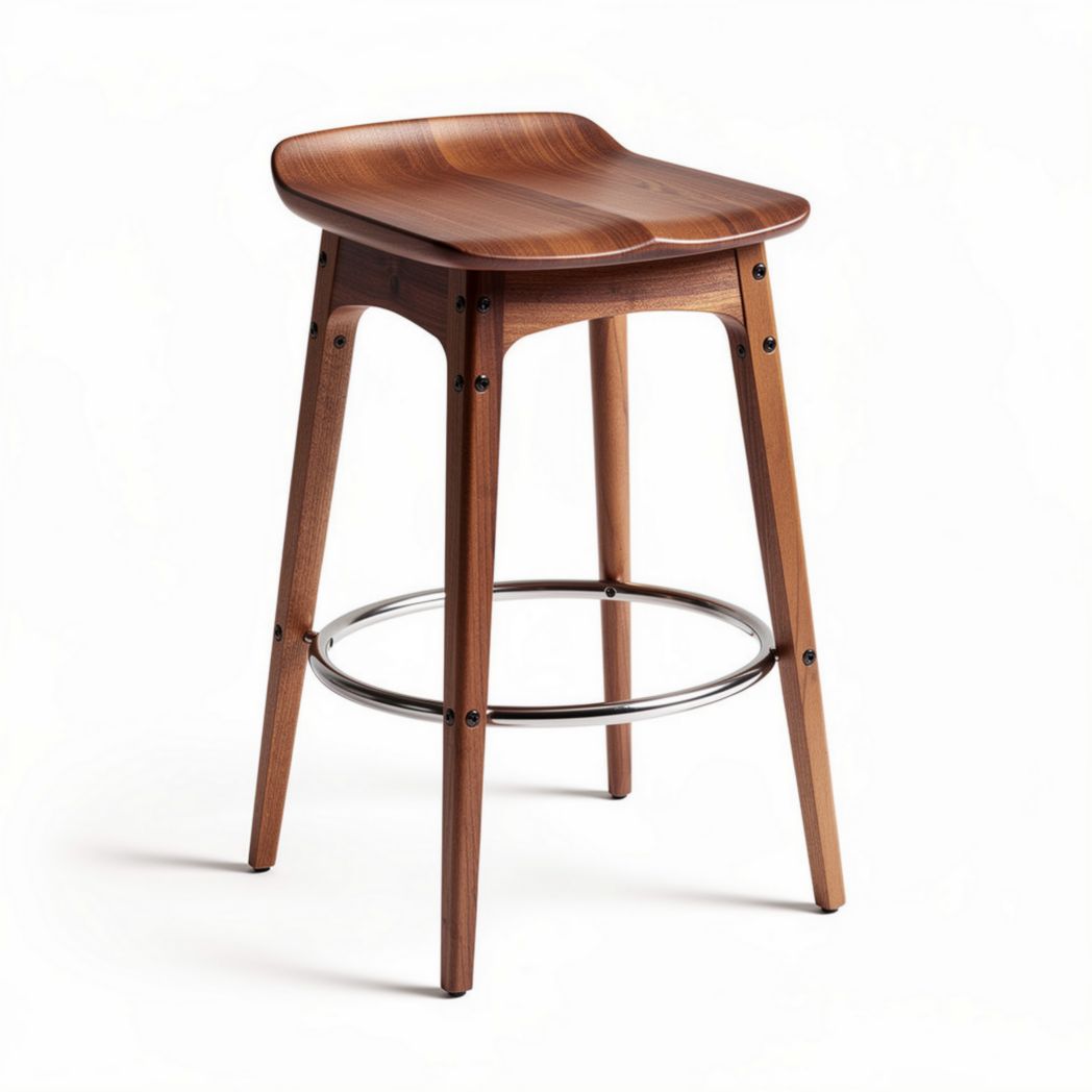 Wooden bar stool with chrome footrest 40 x 40 x 75cm natural finish